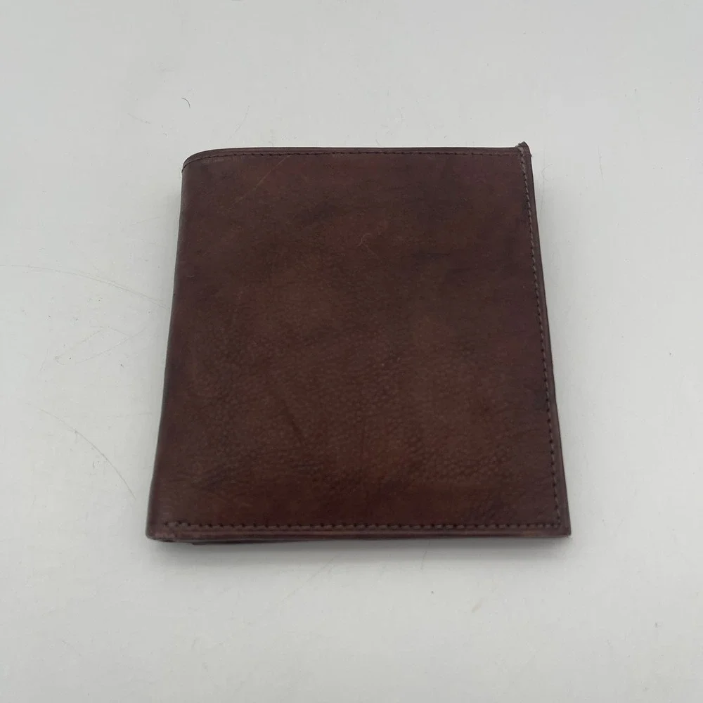 Handcrafted Genuine Leather Bifold Wallet Brown with ID Window Insert